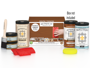 Large Cedar Wood'n Finish Kit by Retique It® with interior top coat and applicator brush, designed for multi-purpose wood finishing.