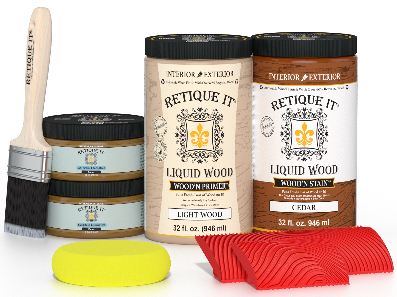 Large Cedar Wood'n Finish Kit by Retique It® with wood stain and finishing supplies for multi-purpose woodworking projects