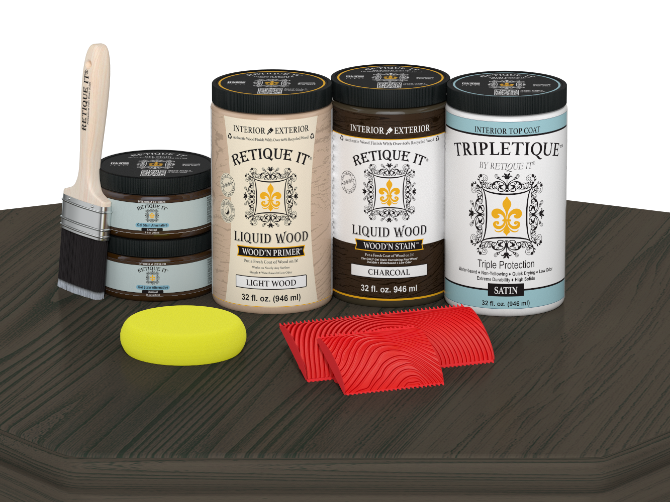 Retique It® Wood'n Cabinet Kit with 12 charcoal grained stain doors, satin finish, for wood cabinets.