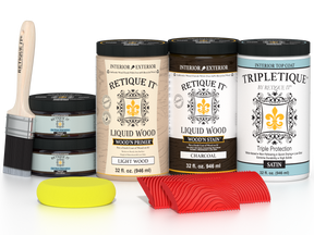 Large Charcoal Wood'n Finish Kit by Retique It® for interior wood projects, featuring satin top coat and multi-purpose wood finish.
