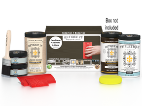 Large Charcoal Wood'n Finish Kit by Retique It® for interior top coat, includes wood stain and finishing supplies in a box.