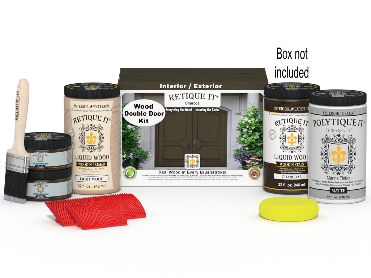 Wood'n Finish Front Door Kit (Double) - Charcoal — Matte kit contents with door box