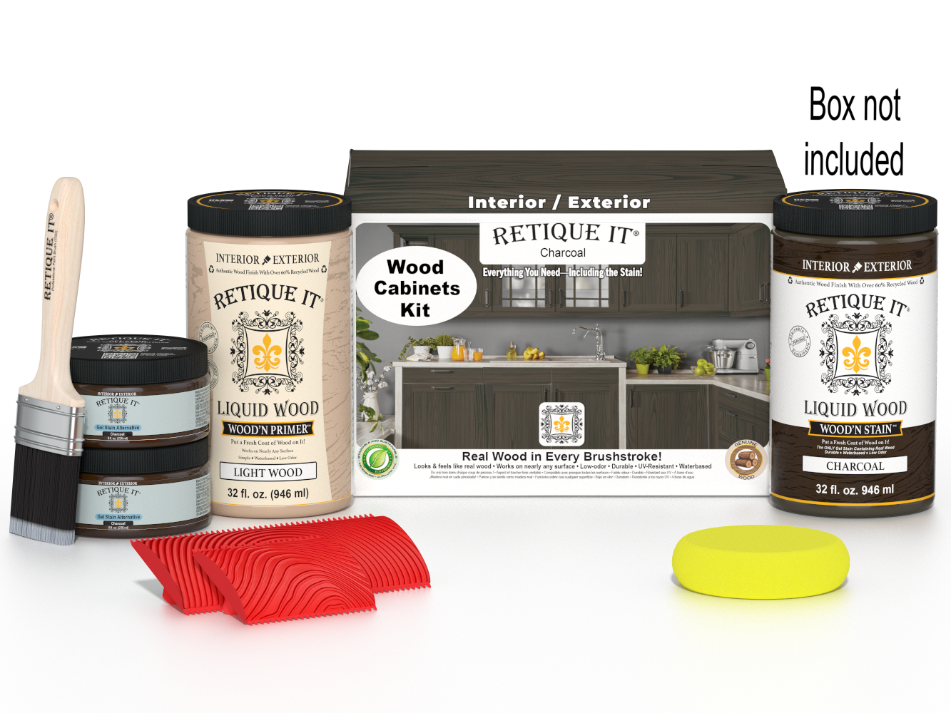 Retique It® Wood'n Cabinet Kit in Charcoal stain featuring 12 grained cabinet doors with a natural wood texture.