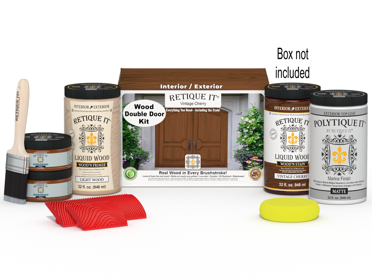 Wood'n Finish Front Door Kit (Double) - Vintage Cherry — Matte kit contents with door box