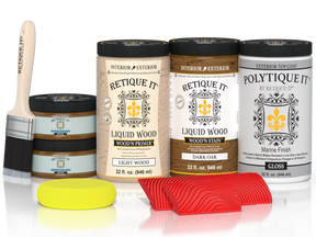 Large Dark Oak Wood'n Finish Kit by Retique It® for exterior wood surfaces, includes glossy exterior top coat in a practical kit.