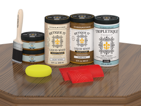 Retique It® Wood'n Finish Kit Large in Dark Oak for interior top coat, featuring gloss finish and wood surface application.
