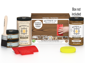 Large Dark Oak Wood'n Finish Kit by Retique It® with wood stain and finishing tools for multi-purpose wood projects.