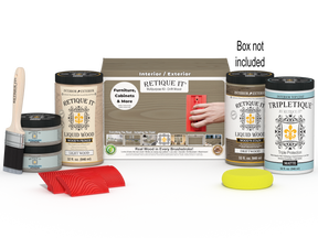 Large Wood'n Kit by Retique It® with driftwood finish, includes top coat and tools for interior woodworking projects.