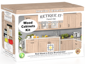 Retique It® Wood'n Cabinet Kit with French Oak stain, 12 grained cabinet doors and natural wood finish.