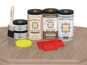 Retique It® Wood'n Cabinet Kit in French Oak stain with satin finish, showing grained wood doors for kitchen or furniture use.