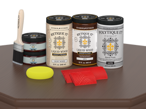 Large Java Wood'n Finish Kit by Retique It® for exterior top coating, showing satin finish on wood surface.