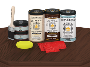 Retique It® Wood'n Cabinet Kit Java stain with 12 grained doors, satin finish, shown on a cabinet surface.