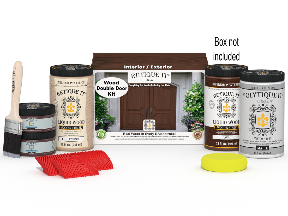 Wood'n Finish Front Door Kit (Double) - Java — Matte kit contents with door box