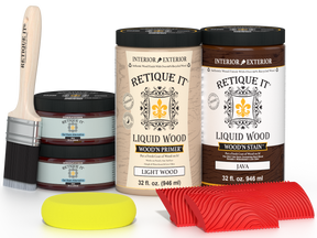 Large Java Wood'n Finish Kit by Retique It® for multi-purpose wood finishing, includes brushes and tools for wood projects.