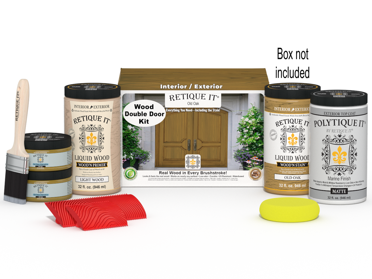 Wood'n Finish Front Door Kit (Double) - Old Oak — Matte kit contents with door box