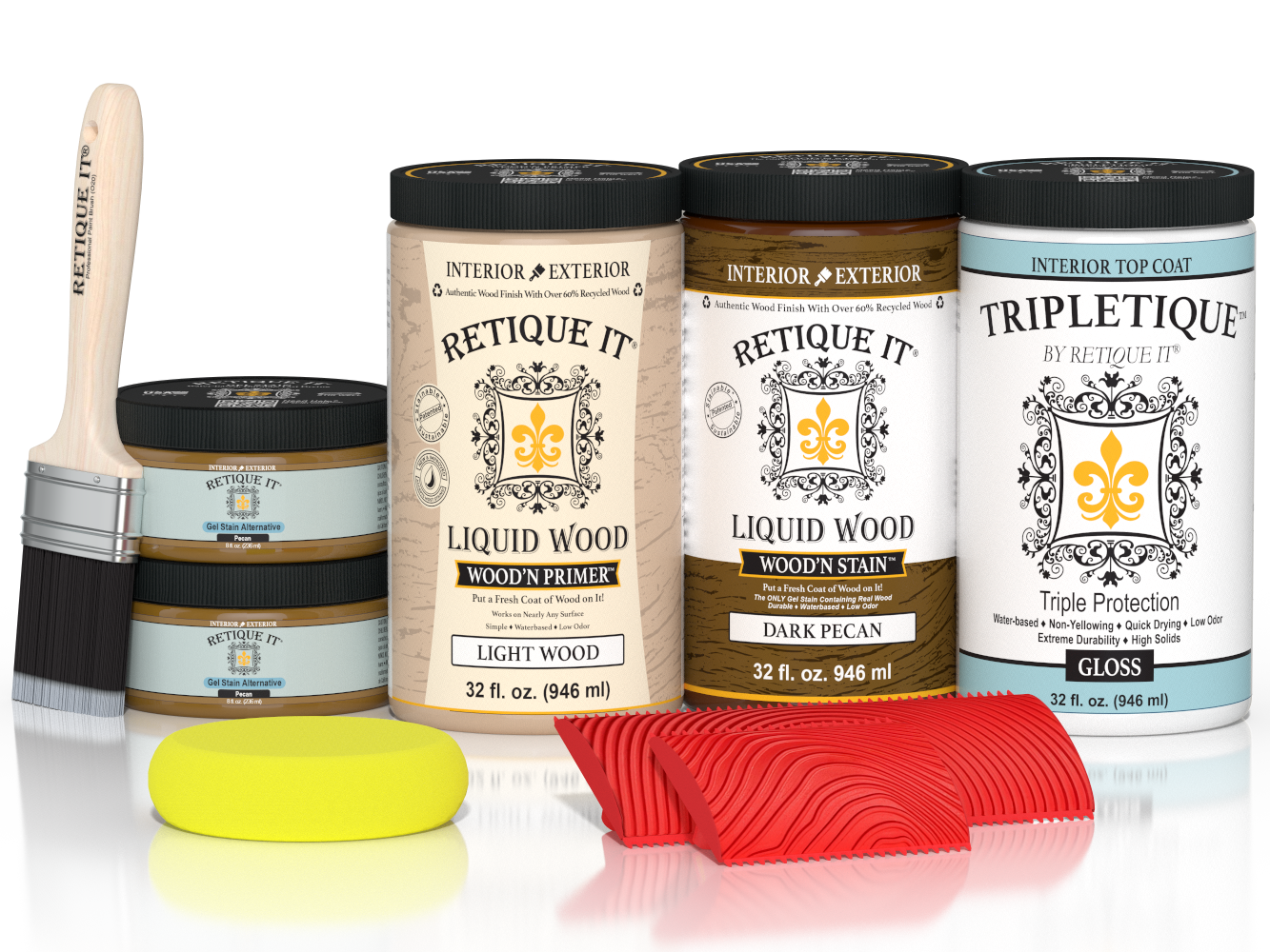 Large Dark Pecan Wood'n Finish Kit by Retique It® for interior top coat, includes wood stain and finish components in a comprehensive kit.
