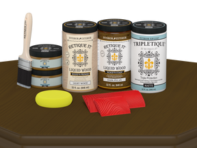 Large Dark Pecan Wood'n Finish Kit by Retique It® for interior wood projects with matte top coat and multiple application tools.