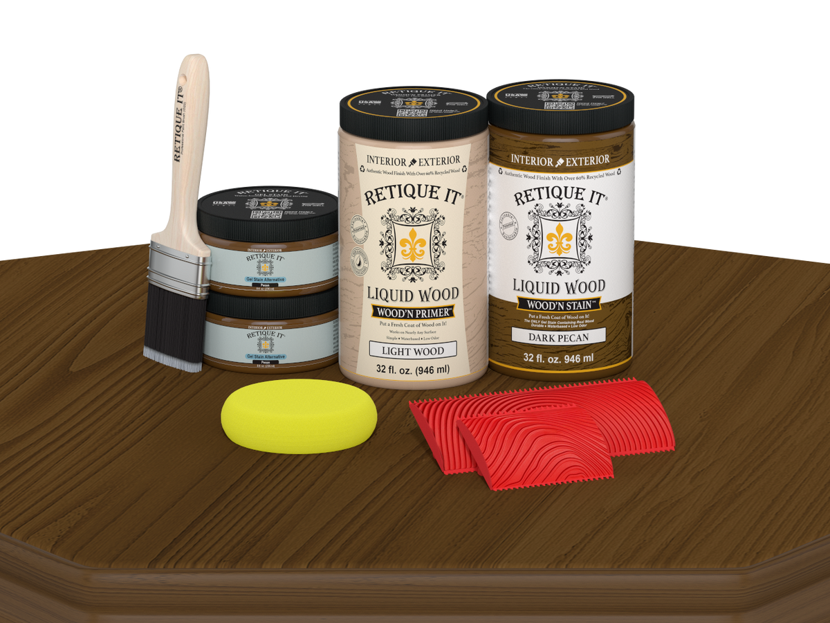 Dark Pecan Wood'n Cabinet Kit by Retique It® featuring 12 grained wood doors for staining and cabinetry projects.