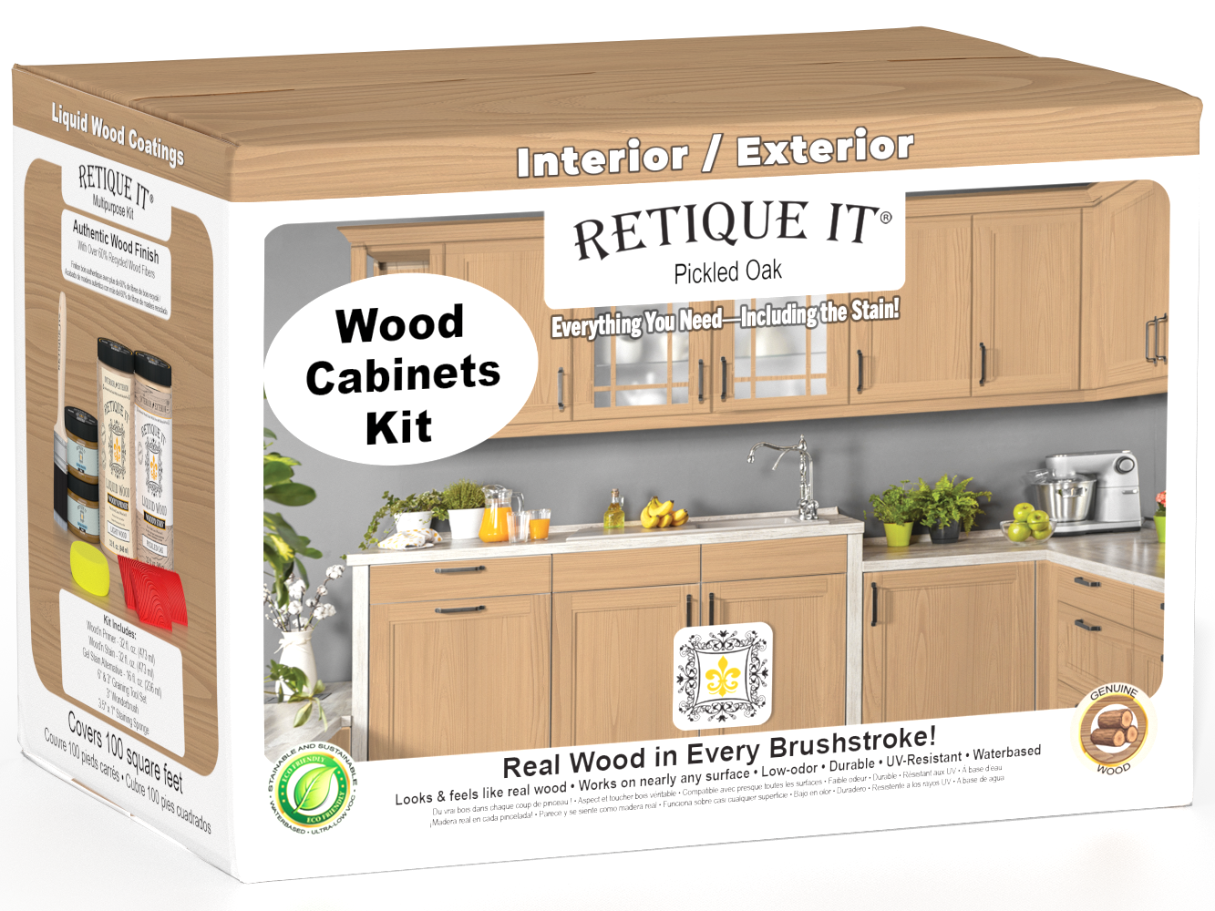 Pickled oak wood grain cabinet doors from Retique It® Wood'n Cabinet Kit, showing 12 stained doors with a pickled oak finish.