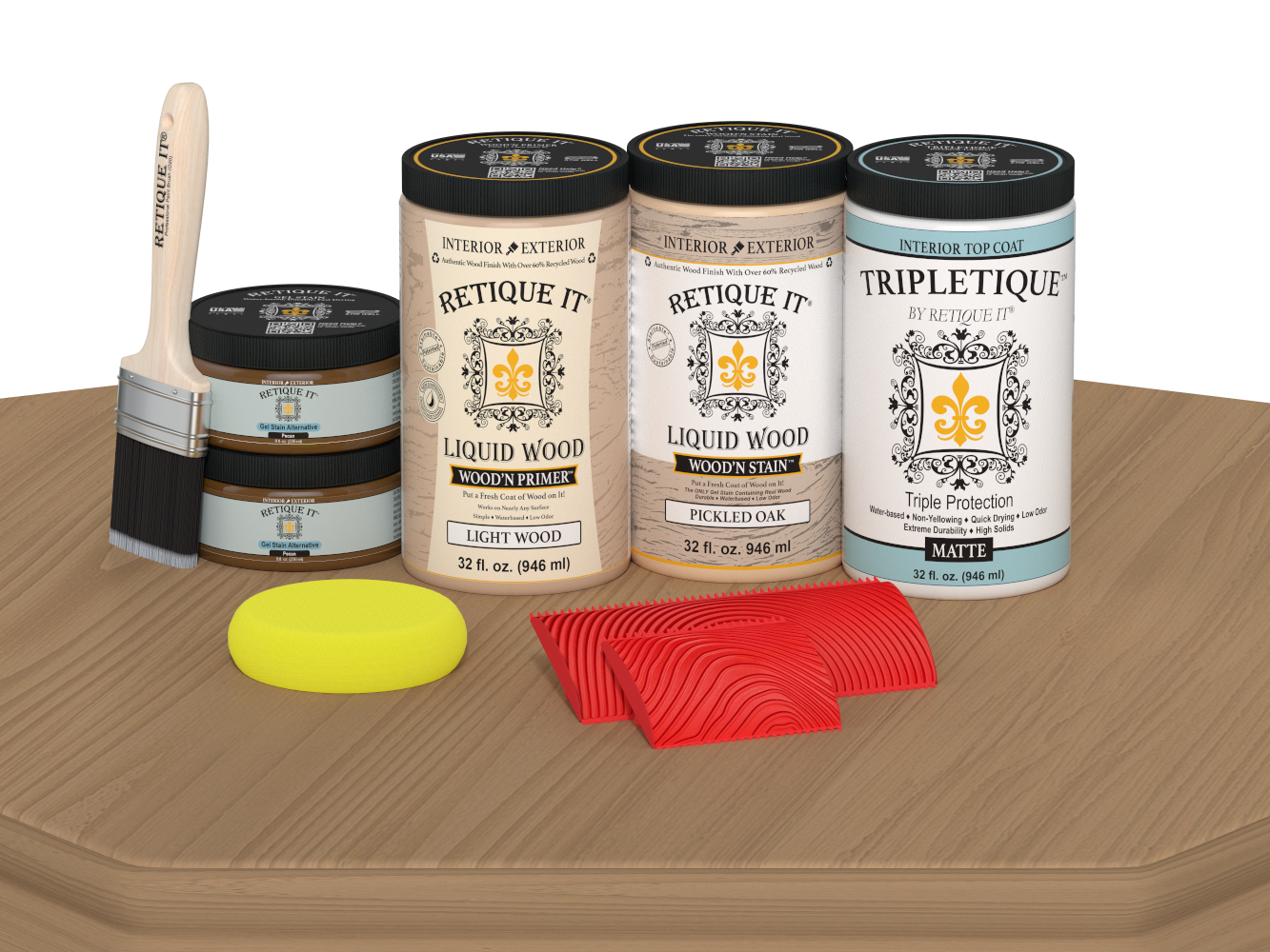 Retique It® Wood'n Cabinet Kit in Pickled Oak stain with a matte finish, featuring 12 grained door panels for cabinetry.
