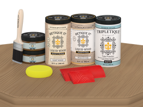 Retique It® Wood'n Cabinet Kit in Pickled Oak stain with a matte finish, featuring 12 grained door panels for cabinetry.