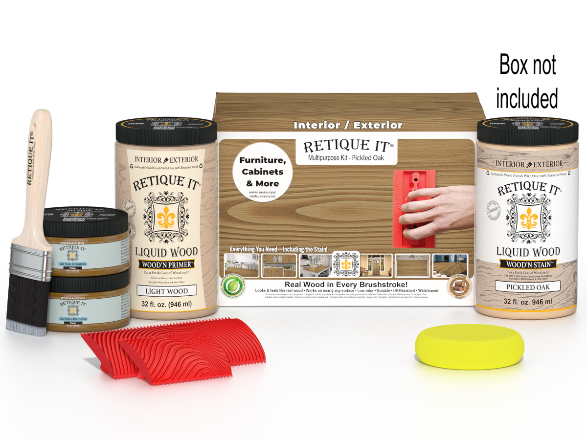 Large Wood'n Kit by Retique It® in Pickled Oak, featuring wood finish supplies and tools for multi-purpose wood finishing projects.
