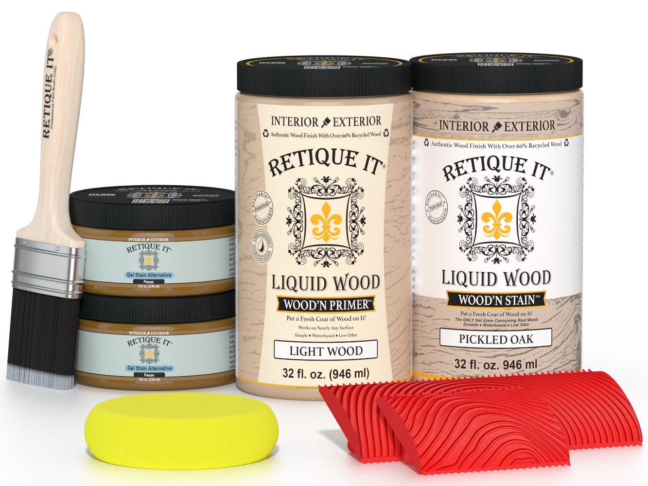 Large Wood'n Kit by Retique It® in Pickled Oak finish, featuring wood stain and finishing tools for versatile woodworking projects.