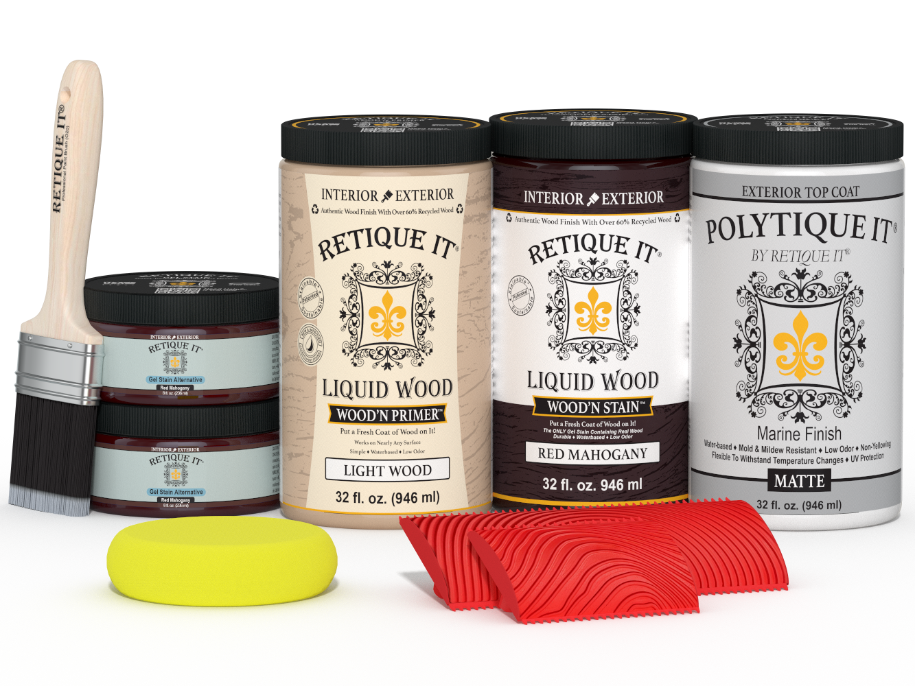 Large Red Mahogany Wood'n Finish Kit by Retique It® with matte exterior top coat in a multi-purpose wood finishing set.