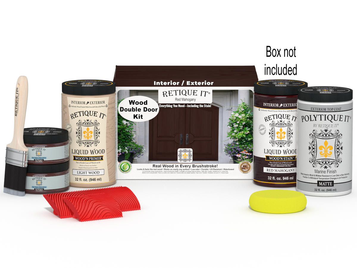 Wood'n Finish Front Door Kit (Double) - Red Mahogany — Matte kit contents with door box
