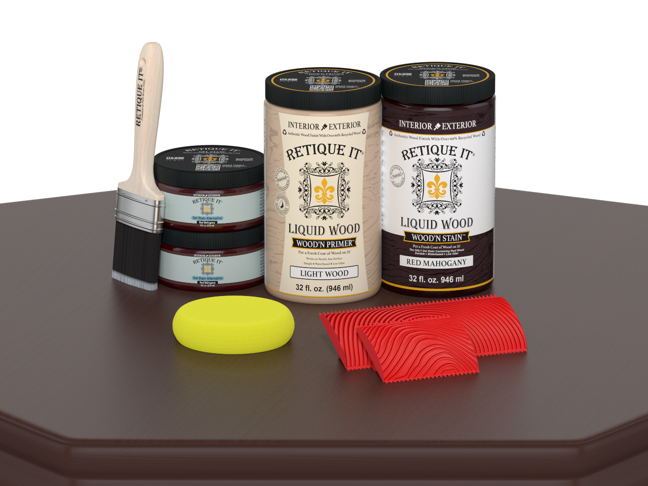Large Red Mahogany Wood'n Finish Kit by Retique It® for multi-purpose woodworking and furniture finishing projects.
