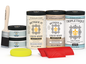 Large Sun Bleached Wood'n Finish Kit by Retique It® with matte top coat, featuring wood finishing supplies and tools.