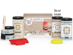 Large Sun Bleached Wood'n Finish Kit by Retique It® with interior top coat, includes brushes and applicators for wood finishing projects.