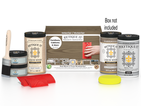 Large Weathered Wood Multi-purpose Wood'n Kit by Retique It® with exterior top coat and applicator brush in box.