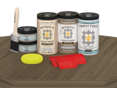 Retique It® Wood'n Finish Kit with four large weathered wood stains in matte finish, designed for tabletop wood projects.
