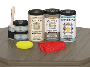 Large Weathered Wood'n Kit by Retique It® with satin finish, used for interior wood projects, featuring weathered wood tones and components.