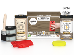 Large Weathered Wood Wood'n Finish Kit by Retique It® showing included weathered wood finish products in the box