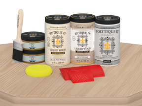 Retique It Wood'n Finish Kits WNK-WOAK-PLTQM matte wood finish applied to a table with a smooth, natural oak appearance.