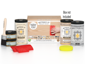 Retique It® Wood'n Finish Kit in Walnut Oak, includes applicator tools and finishing supplies in a clear box.