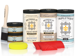 Large White Oak Wood'n Finish Kit by Retique It® for interior top coat, includes wood finish and application tools.