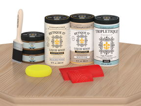 Retique It® Wood'n Cabinet Kit with 12 white oak stained, grained cabinet doors in satin finish on a table surface.