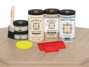 Large White Oak Wood'n Finish Kit by Retique It® for interior top coating, shown with satin finish on wood surface.
