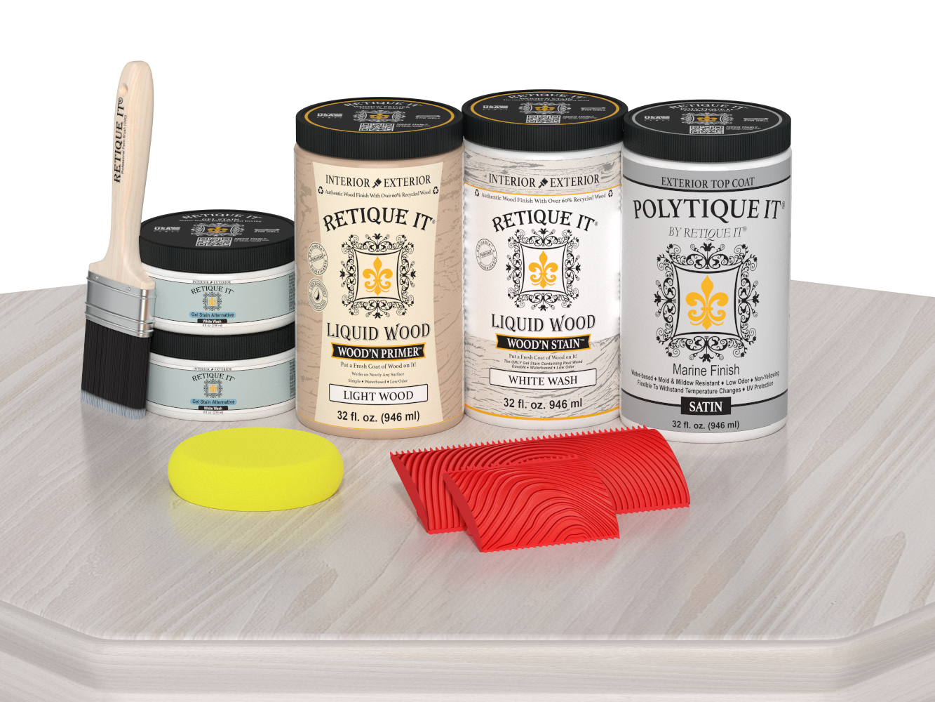 Retique It® Wood'n Finish front door kit in white wash stain, satin finish, featuring double door design and natural wood texture