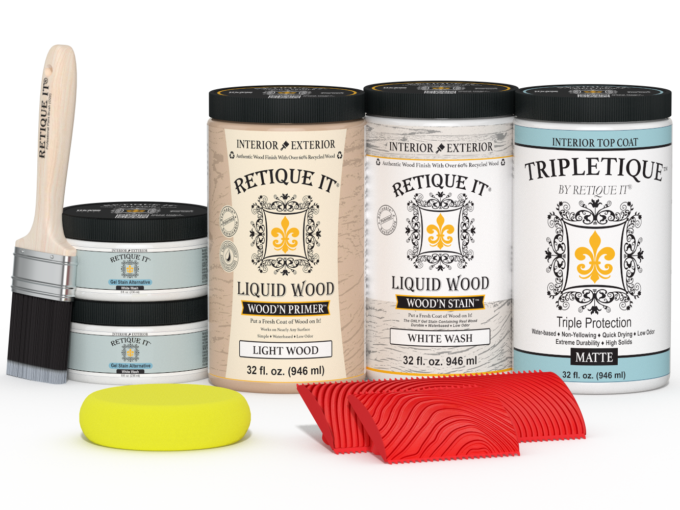 Large White Wash Wood'n Finish Kit by Retique It® for interior top coat, featuring wood grain and matte finish in an image.