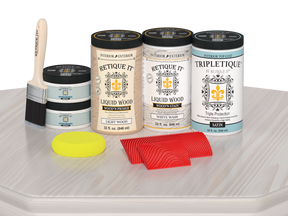 Large White Wash Wood'n Finish Kit by Retique It® for interior top coating, featuring satin wood finish on a table surface.