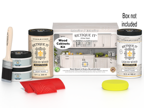 Retique It® Wood'n Cabinet Kit with 12 white wash stained cabinet doors showcasing wood grain texture and classic design.