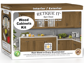 Retique It® Wood'n Cabinet Kit with 24 grained walnut doors, modern stain finish, showcasing cabinet box and door details.