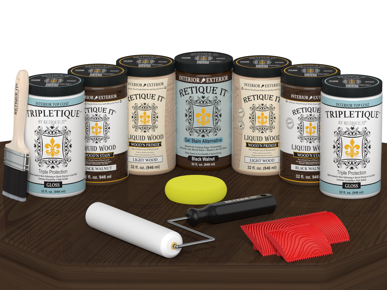 Black Walnut Wood'n Cabinet Kit with 24 grained stained doors from Retique It®, glossy finish, displayed on a table.