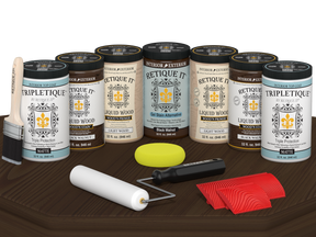 Retique It® Wood'n Cabinet Kit in black walnut stain with 24 grained doors, shown on a table for a matte finish application.