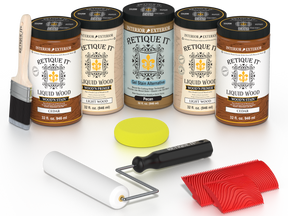 Retique It® Wood'n Cabinet Kit with 24 cedar-grained stain doors, showcasing natural wood texture and detailed graining.