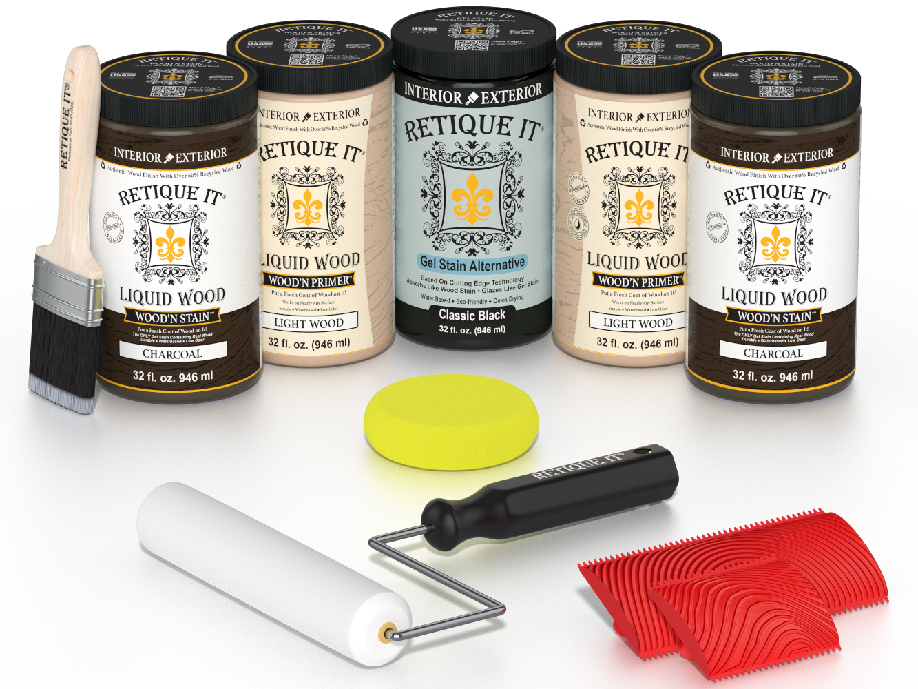 Charcoal Wood'n Cabinet Kit by Retique It® with 24 grained door stains for wood cabinets, showcasing a natural wood grain finish.